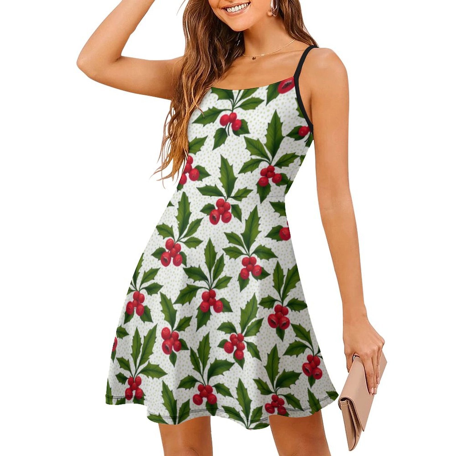 Holly Berries Pattern Green Leaves Slip Dress Dresses For Woman Fairy ...