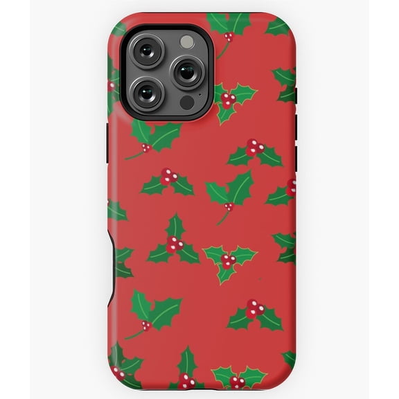 Holly Berries and Leaves Pattern Phone Case for iPhone 16 15 14 13 12 11 Pro Max