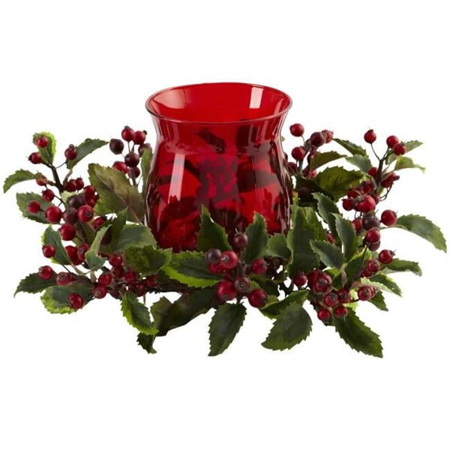 Red Glass Holly Berry Christmas Tabletop Candelabrum