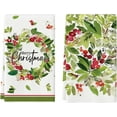 thumbnail image 1 of Holly Berry Merry Christmas Kitchen Towels Dish Towels, 18x26 Inch Leaves Wreath Winter Xmas Holiday Decoration Hand Towels Set of 2, 1 of 6