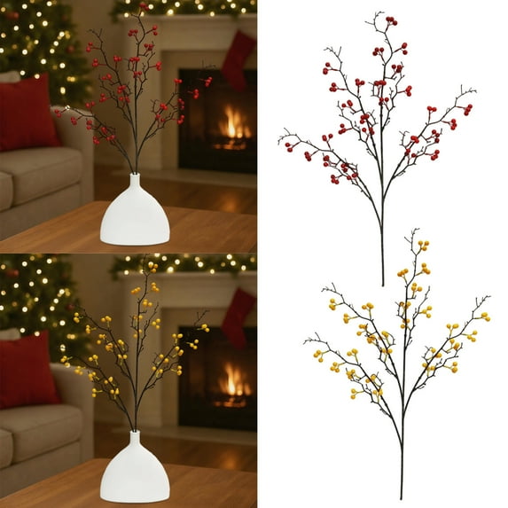 Holly Berry S, Realistic Red Berries, Imitation Greenery, Flexible Branches for Arrangements, Home Holiday Decor,Vsgery