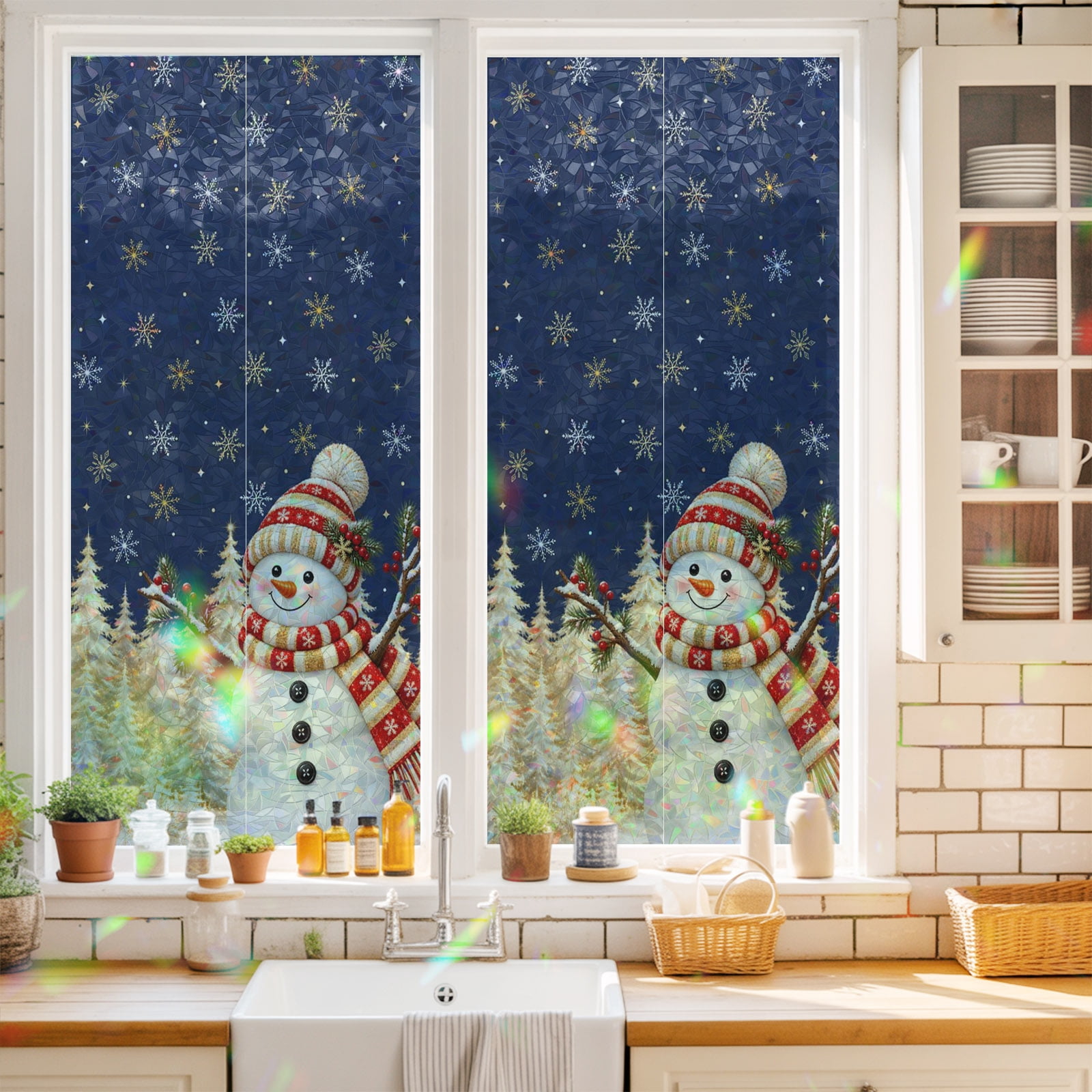Holly Berry Snowman Window Privacy Film,Decorative Windows Static Cling ...