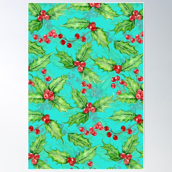 Holly Berry Watercolor Poster Wall Art, Modern Wall Decor For Living Room Bedroom, 24x36 UNFRAMED