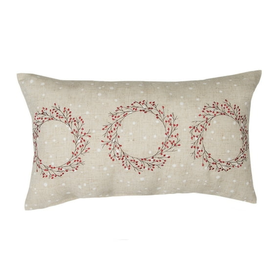 Holly Berry Wreath Embroidered Christmas Pillow, 14 by 14-Inch 12"x20"