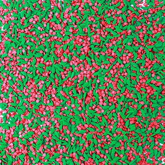 Holly Blend Sprinkles - 8 Oz Resealable Stand Up Bag - Green Holly Leaves and Red Round Quins - Holiday Inspired Sprinkles for Baked Desserts and Ice Cream