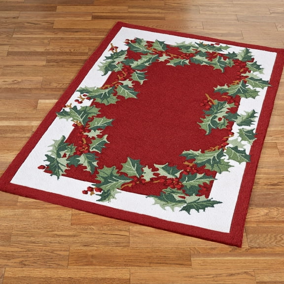 Holly Border Christmas Rug Red 3 ft 6 in x 5 ft 6 in