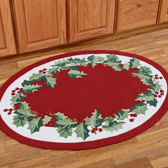Holly Border Oval Rug Red 3'6" x 5' Oval 42 x 60 Oval