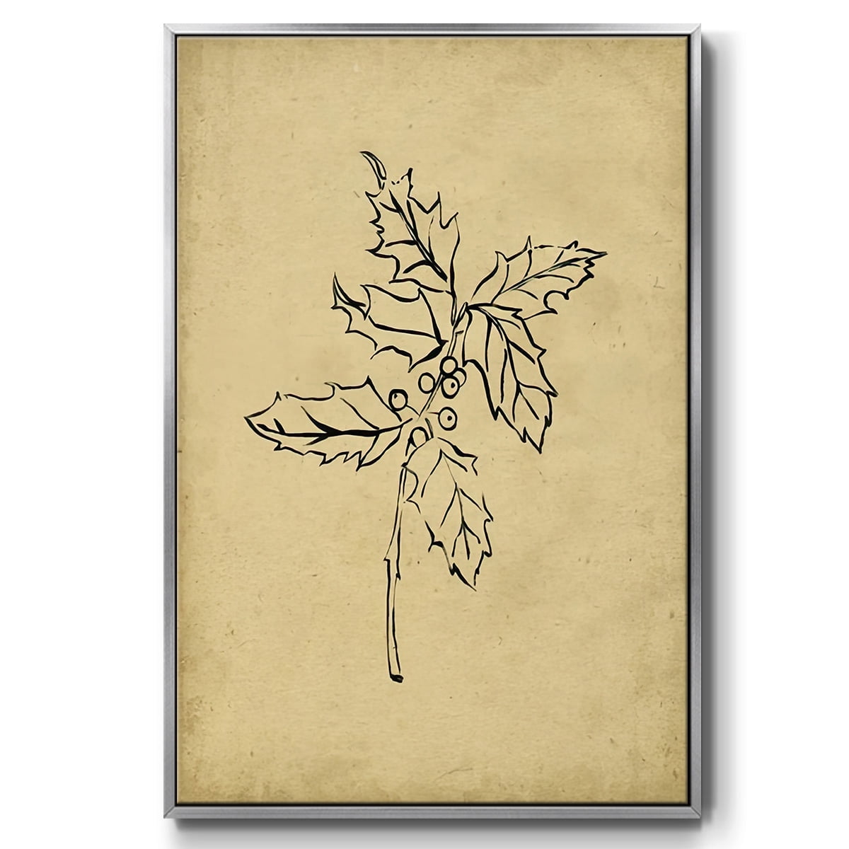 Holly Branch I - Framed Gallery Wrapped Holiday Canvas - 25 x 37 - Silver Frame