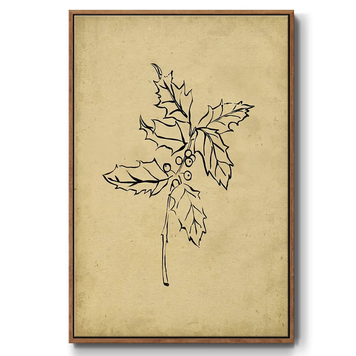 Holly Branch I - Framed Gallery Wrapped Holiday Canvas - 27 x 41 - Rosewood Frame