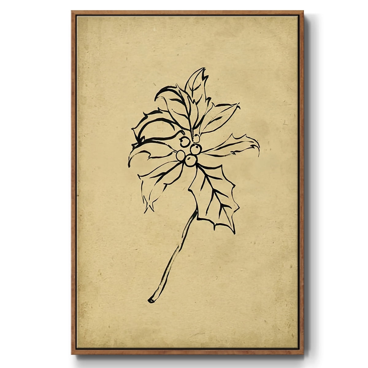 Holly Branch II - Framed Gallery Wrapped Holiday Canvas - 17 x 25 - Rosewood Frame