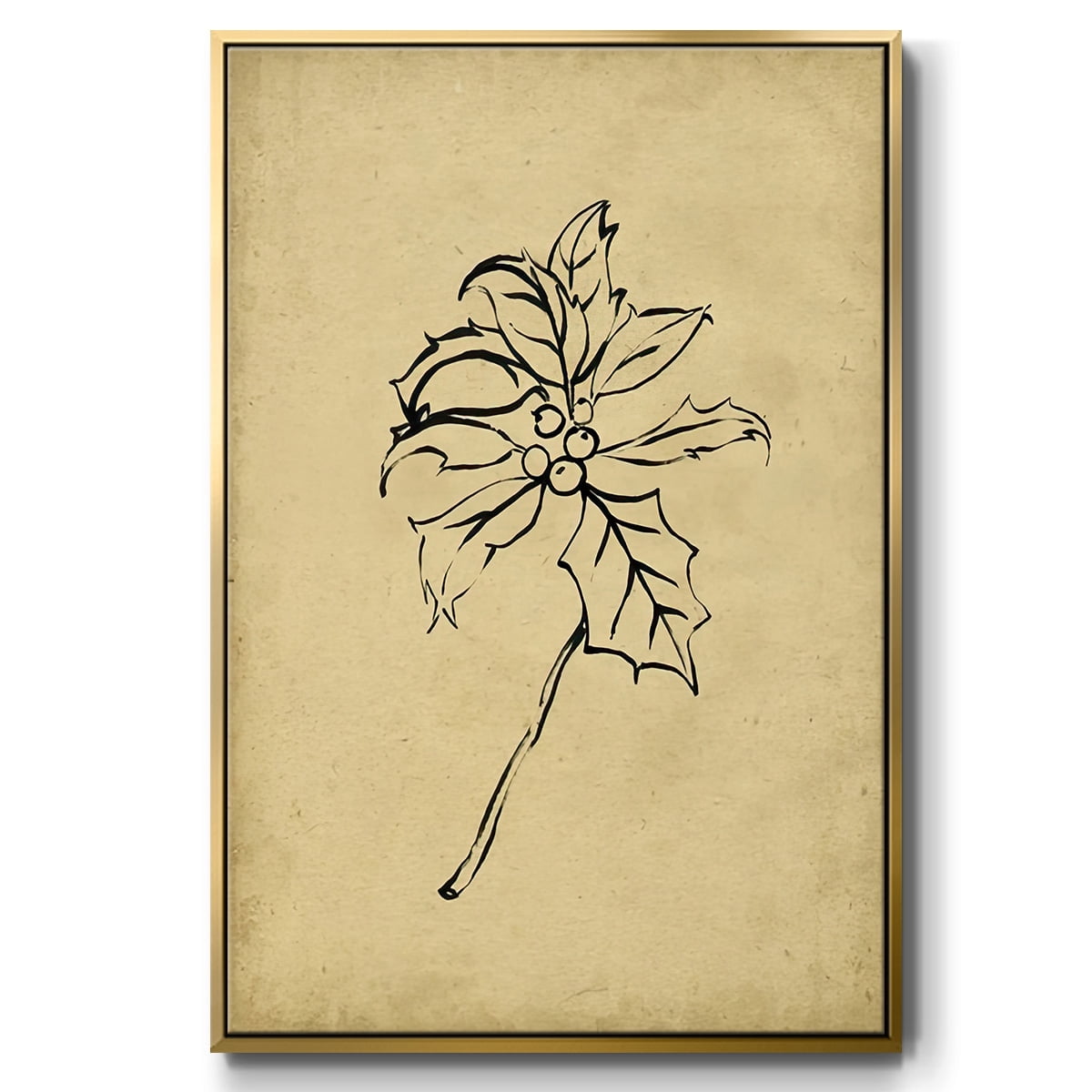 Holly Branch II - Framed Gallery Wrapped Holiday Canvas - 25 x 37 - Gold Frame