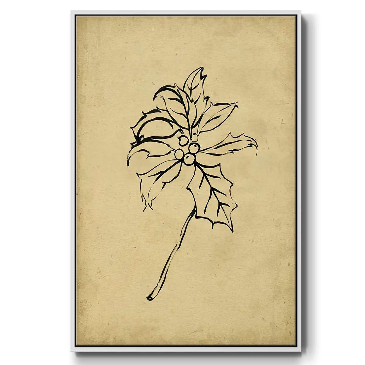 Holly Branch II - Framed Gallery Wrapped Holiday Canvas - 25 x 37 - White Frame