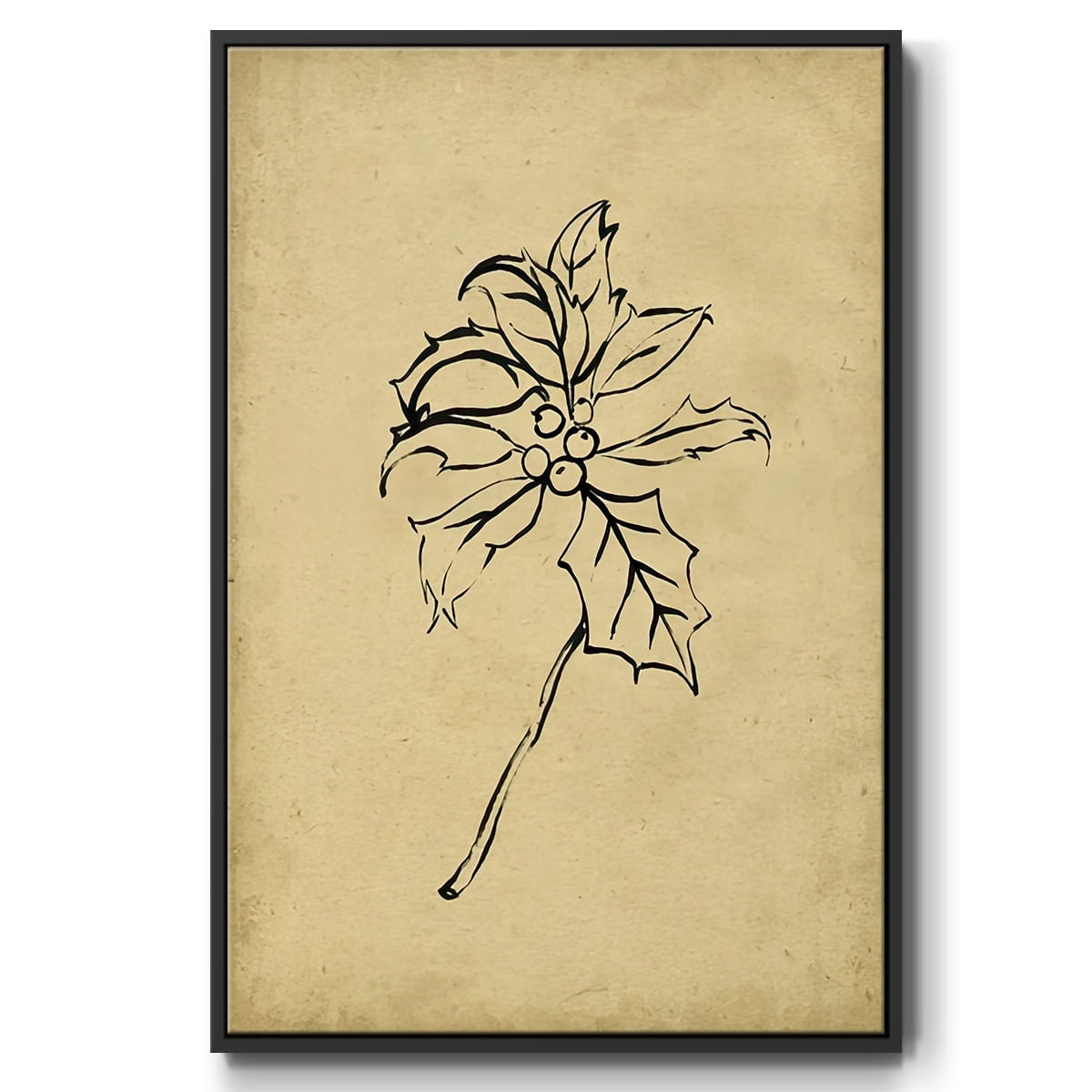 Holly Branch II - Framed Gallery Wrapped Holiday Canvas - 27 x 41 - Black Frame