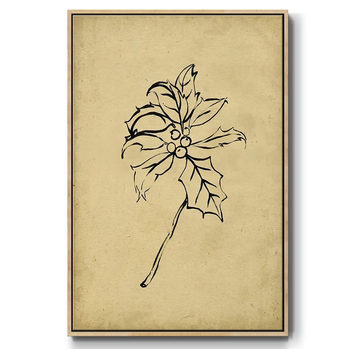 Holly Branch II - Framed Gallery Wrapped Holiday Canvas - 27 x 41 - Natural Wood Frame
