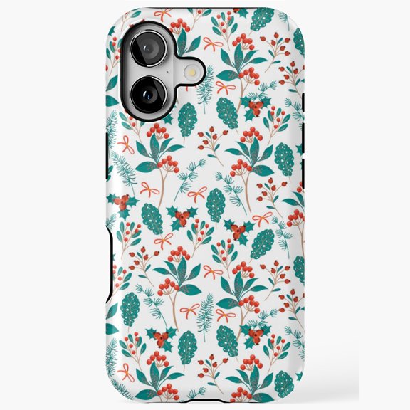 Holly Branch Winter Nature Holiday Festive Seasonal Pattern Tough Phone Case iPhone 17 11 12 13 14 15 16 Pro Max