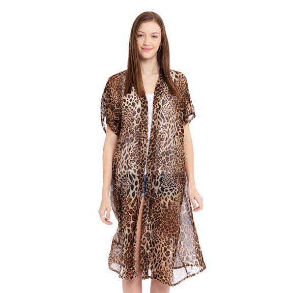 Holly Chic LA Women's Leopard print Cover up , Open Front Leopard Cover up , Women's Beach Leopard Print Bikini Cover Up , Women's Kaftan Leopard Summer Kimono, Women's Swimwear cover up