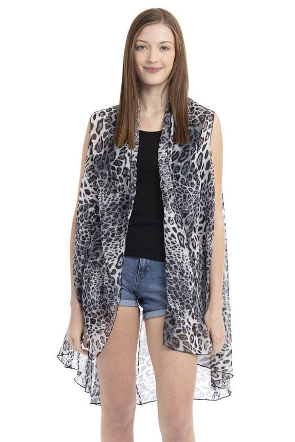Women's Sleeveless Leopard print Vest , Open Front Leopard Cover up, Women's Beach Leopard Print Bikini Cover Up , Kaftan Loose Coverups for Swimwear, Women's swimsuit leopard cover up