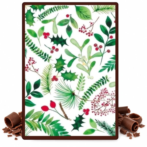 Holly Christmas Pattern Edible Chocolate Transfer Sheet, by TNCT. (1 Count)