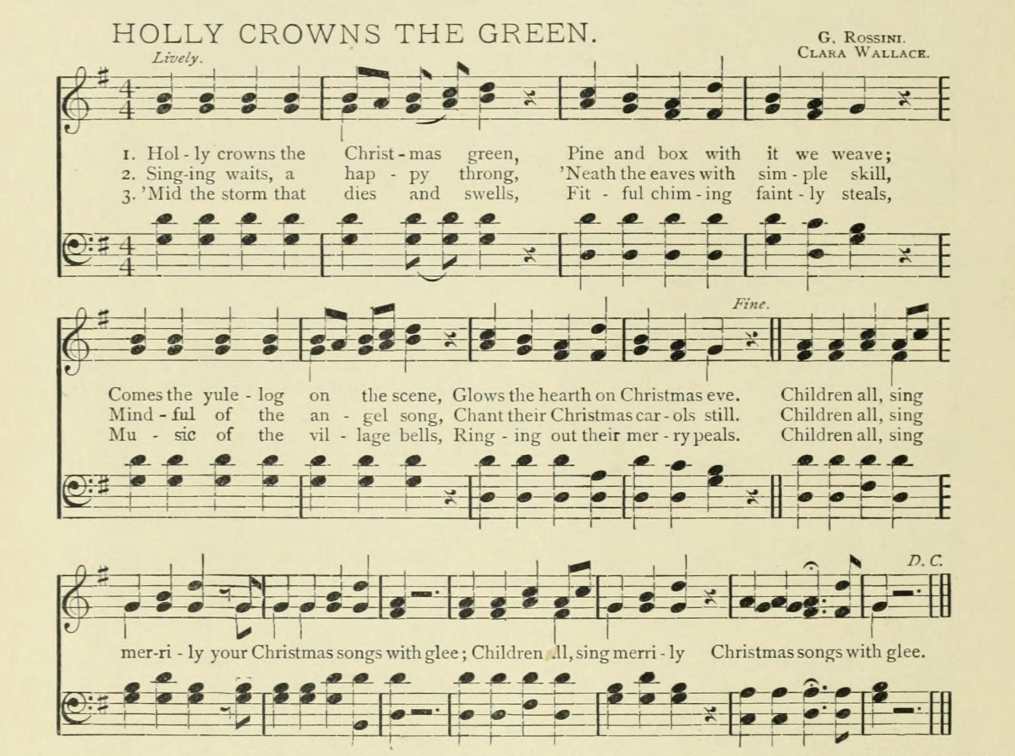 Holly Crowns the Green Christmas in Song 1891 Canvas Art - (18 x 24)