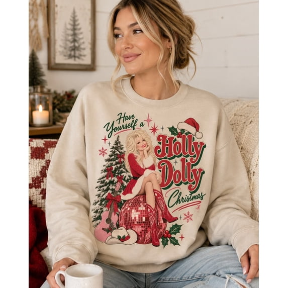 Holly Dolly Christmas Memorial Sweatshirt, Retro Country Music Graphic Crewneck