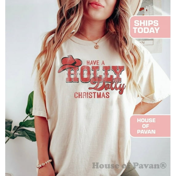 Holly Dolly Christmas Shirt, Funny Cowboy Retro Tee, Vintage Boho Western Graphic Shirt for Women