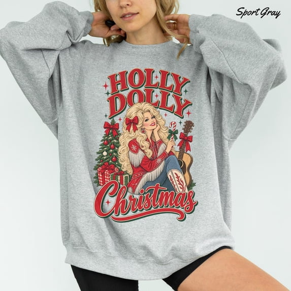 Holly Dolly Christmas Sweatshirt, Dolly Christmas Hoodie, Retro Country Christmas Shirt, Western Cowgirl Crewneck