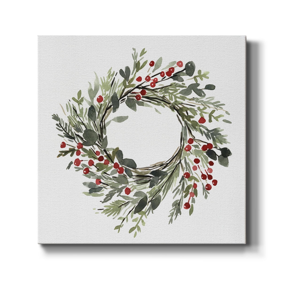 Holly Farmhouse Wreath II- Gallery Wrapped Canvas