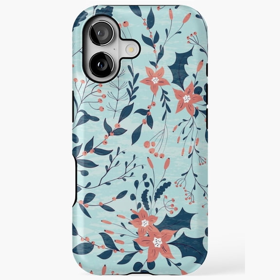 Holly Flowers Themed Christmas Holiday Festive Pattern Tough Phone Case iPhone 17 11 12 13 14 15 16 Pro Max