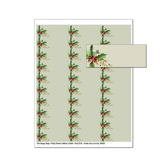 Holly Frame 30-Up Address Labels - 5 Sheets/150 Labels Total - 1" x 2.625" (oalx18)