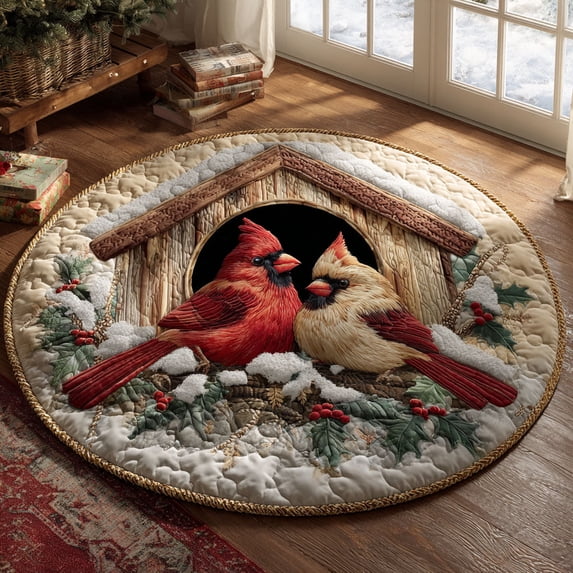 Roundup Design Holly Haven Quilted Round Mat, Holly Christmas Design Round Floor Mat ...