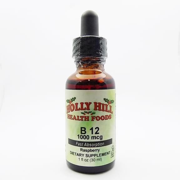 Holly Hill Health Foods, Fast Absorption B-12 1000mcg, Energy and Nervous System Support, Raspberry Flavor, 1 Ounce