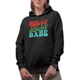 thumbnail image 1 of Holly Jolly Babe, Christmas or Winter Season Themed, Groovy Retro Wavy Text Merch Gift, Black Hooded Sweatshirt or Hoodie, 2XL, 1 of 5