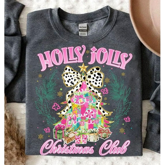 Holly Jolly Christmas Sweatshirt, Retro Christmas Club Tree Crewneck, Brushstroke Holiday Vibes Sweater