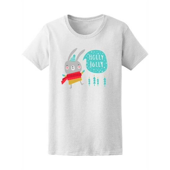 Holly Jolly Cute Christmas Bunny T-Shirt Women -Image by Shutterstock, Female XX-Large