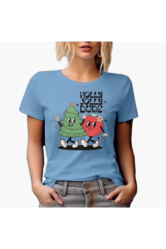 Holly Jolly Dude with Retro Christmas Tree & Ball Art Merch Gift, Baby Blue T-Shirt, 3XL