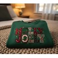thumbnail image 1 of Holly Jolly Embroidered Sweatshirt, Christmas Holiday Crewneck, Cozy Festive Sweater, Retro Letter Embroidery, 1 of 4
