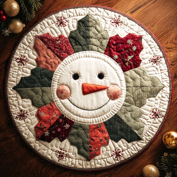 Holly Jolly Face Quilted Round Mat, 3D Optical Illusion Christmas Rug, Festive Holiday Face Floor Mat, Winter Home Decor, Indoor Outdoor Area Rug