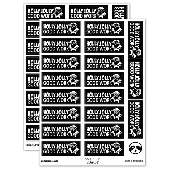 Holly Jolly Good Work Christmas Santa Teacher Student School Sticker Set - Black - Gloss Finish - 2.00" Large