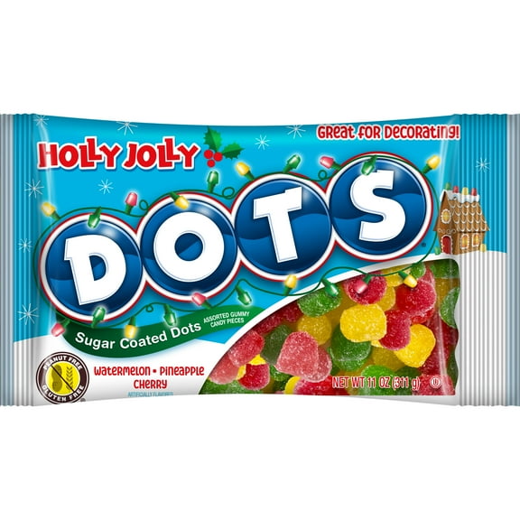 Tootsie, Holly Jolly Dots Assorted Fruit Flavored Gummies, 11 oz. Peanut-Free, Gluten Free.