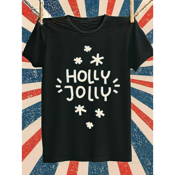Holly Jolly T-Shirt Christmas t-shirts funny t shirts men 180G 100% Cotton black For summer Casual Daily Wear Christmas glitter elegant beach Christmas humor Christmas crew Christmas crew humor eleg