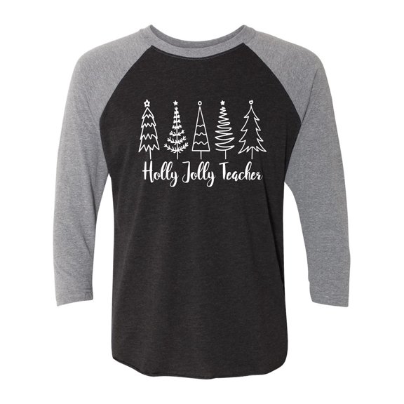 Holly Jolly Teacher Unisex 3/4 Sleeve Baseball Raglan Tee
