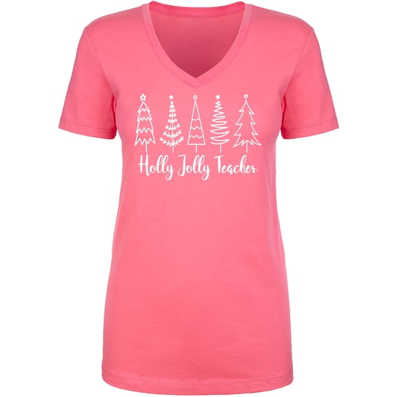 Holly Jolly Teacher Womens V-Neck T-Shirt