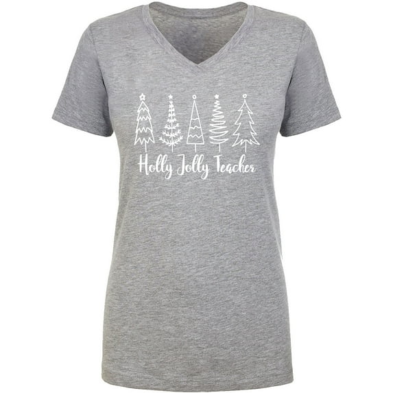 Holly Jolly Teacher Womens V-Neck T-Shirt