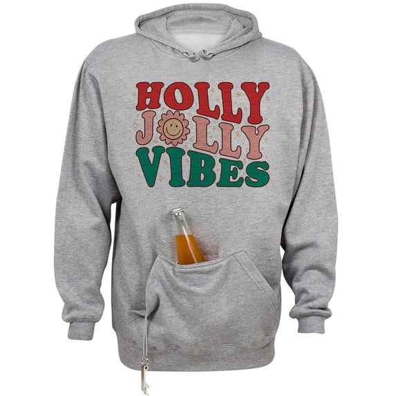 Holly Jolly Vibes Beer Holder Tailgate Hoodie Sweatshirt Unisex Large Oxford