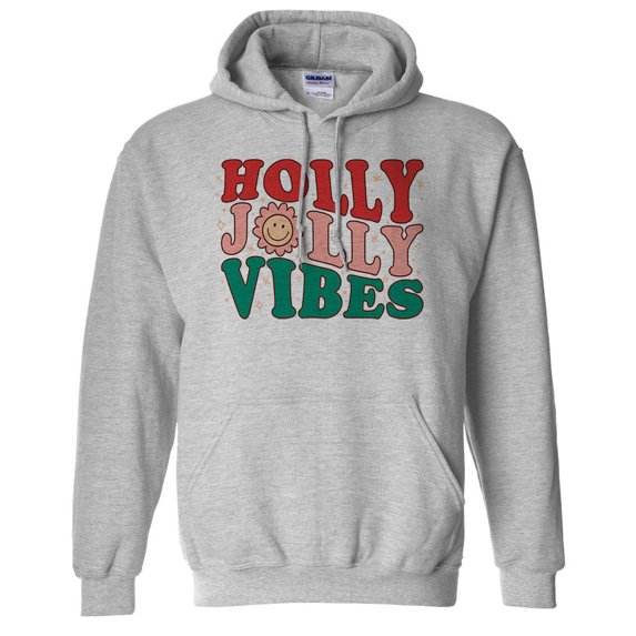 Holly Jolly Vibes Hoodie Sweatshirt Unisex Medium Grey
