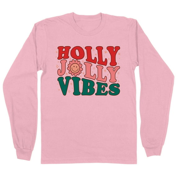 Holly Jolly Vibes Long Sleeve Shirt Unisex 3X-Large Pink