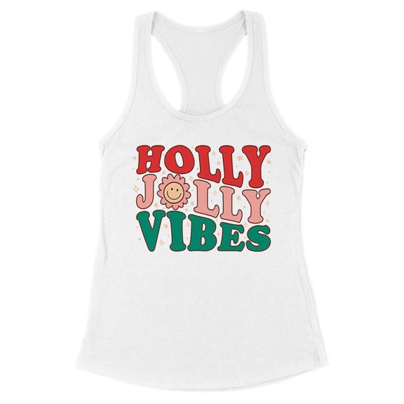 Holly Jolly Vibes Tank Top Fitted Racerback Women's X-Small White