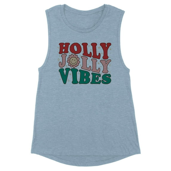 Holly Jolly Vibes Women's Muscle Tank Large Stonewash Denim