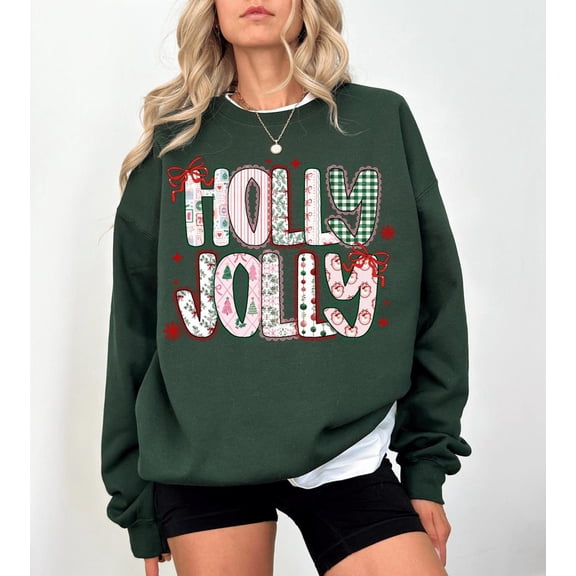 Holly Jolly Winter Patchwork Shirt Or Sweatshirt, Retro Sweatshirt, Cute Pink Green Tee, Cozy Girly Winter Hoodie Sweatshirt All Size S-5XL