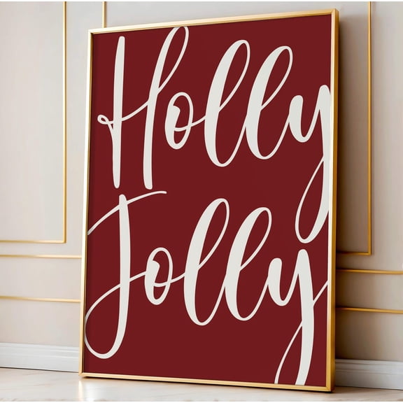 Holly Jolly Winter Wall Art, Red Decor Home Decor #2730, Unframed Canvas Size 16x24